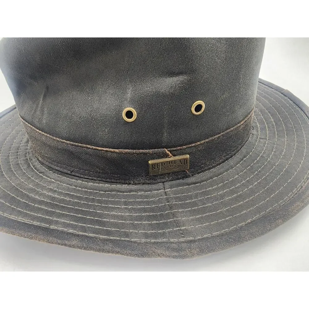 Vintage Red Head Waxed Hat Sz Medium Travelers Fishing Hiking Bucket Cap Gray